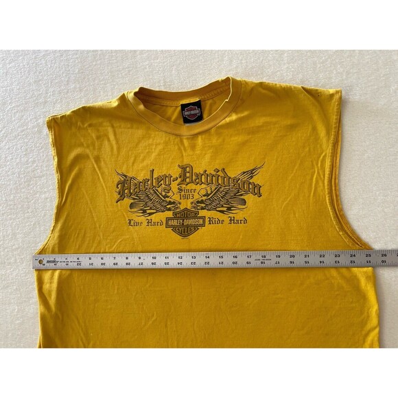 Harley Davidson Yellow Muscle Tank Live Hard Ride Hard Eagle 2XL Has Paint Marks - Picture 2 of 8